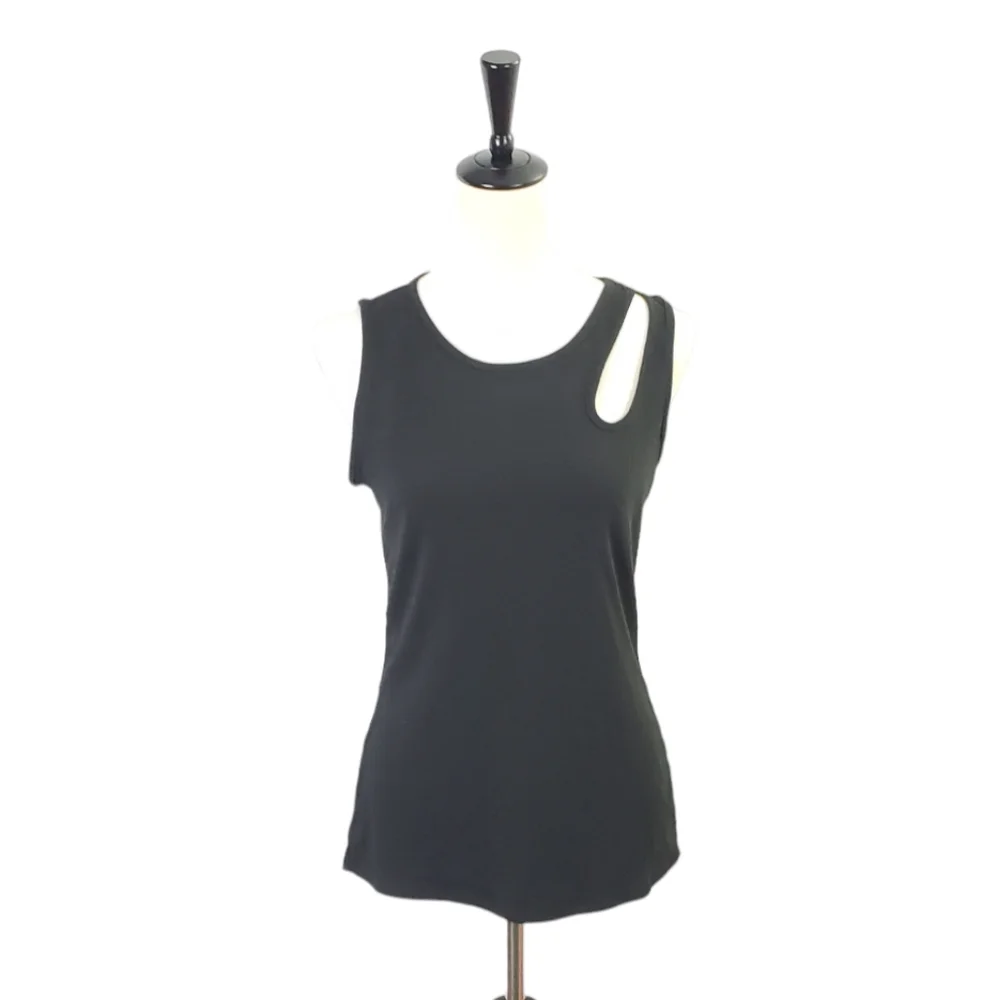 ⚪2/$20 White Birch Black Ribbed Cut Out Detail Tank Top